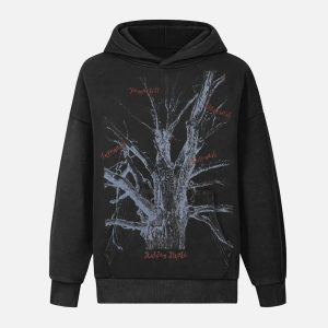 Concert Outfit Withered Branch Print Hoodie