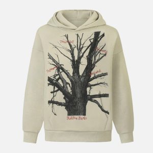 Concert Outfit Withered Branch Print Hoodie