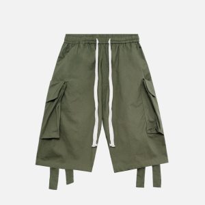 Concert Outfit Woven Ribbon Big Pocket Short