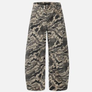 Concert Outfit Wrinkle Camouflage Loose Jeans