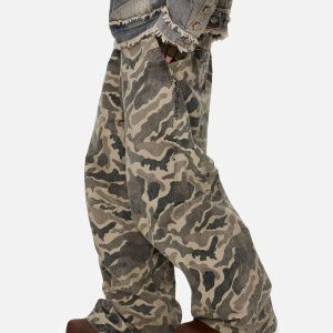 Concert Outfit Wrinkle Camouflage Loose Jeans