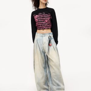 Concert Outfit Wrinkle Washed Loose Jeans