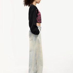 Concert Outfit Wrinkle Washed Loose Jeans