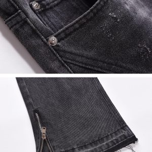Concert Outfit Zipper Decoration Washed Jeans