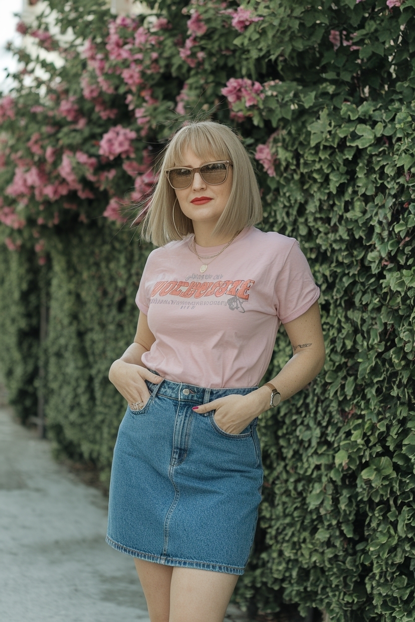 90s Denim Skirt Outfit Women: A Timeless Classic outfit idea
