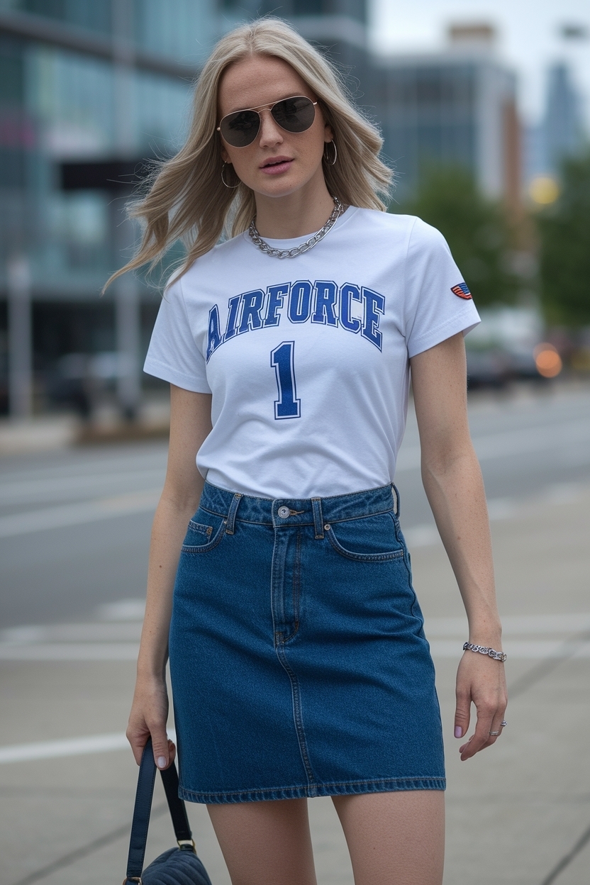 Airforce 1 Outfit Women Denim Skirt for Effortless Style outfit idea