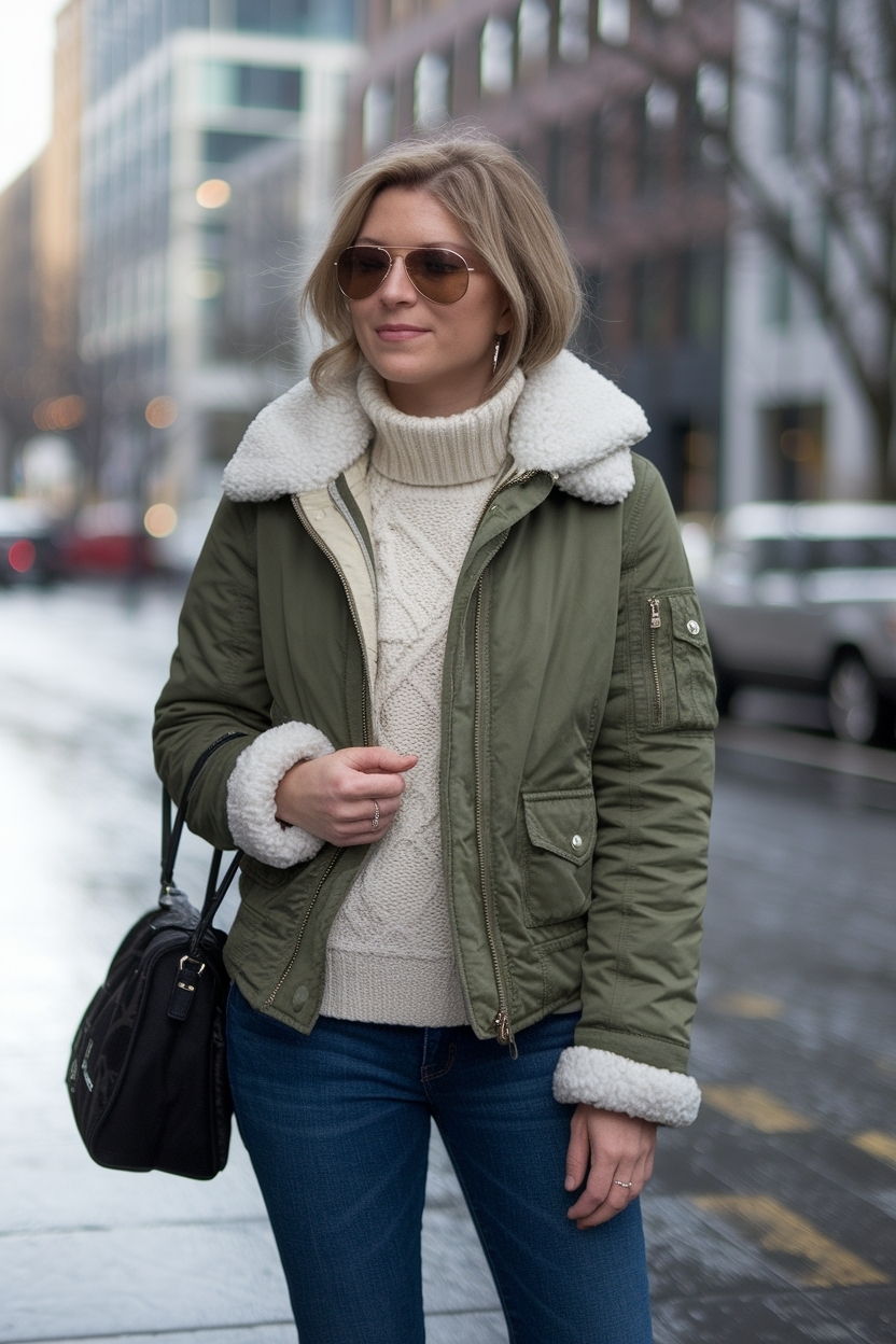 Aviator Jacket Outfit Winter Style for Warmth and Fashion outfit idea