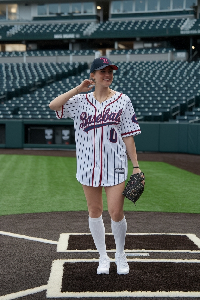 Baseball Jersey Outfit Women Fashion for Game Day outfit idea