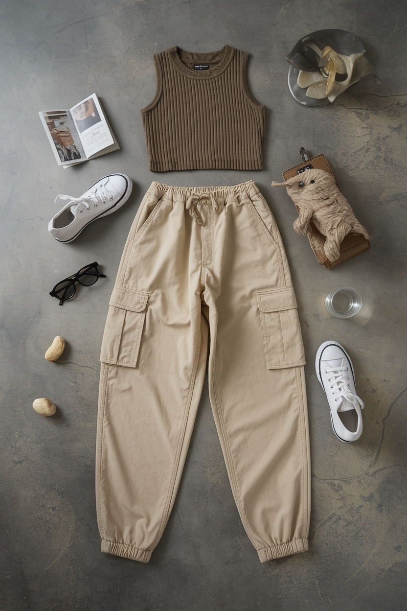 Beige Cargo Pants Outfit Aesthetic for Everyday Wear outfit idea