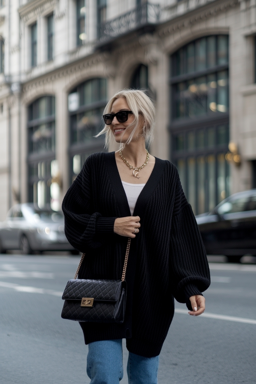 Oversized Styles: Black Cardigan Outfit Women Oversize Tips outfit idea