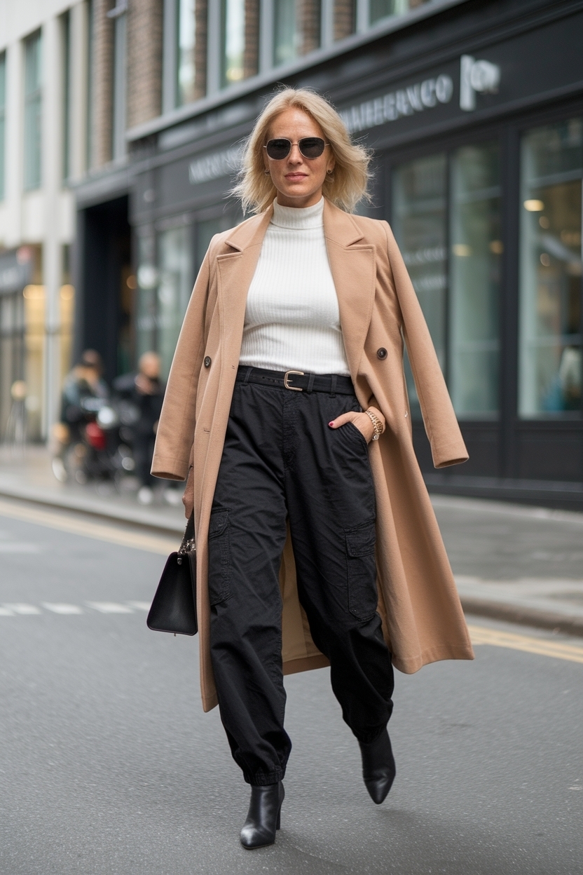 Stylish Black Cargo Pants Outfit for Women Over 40 outfit idea