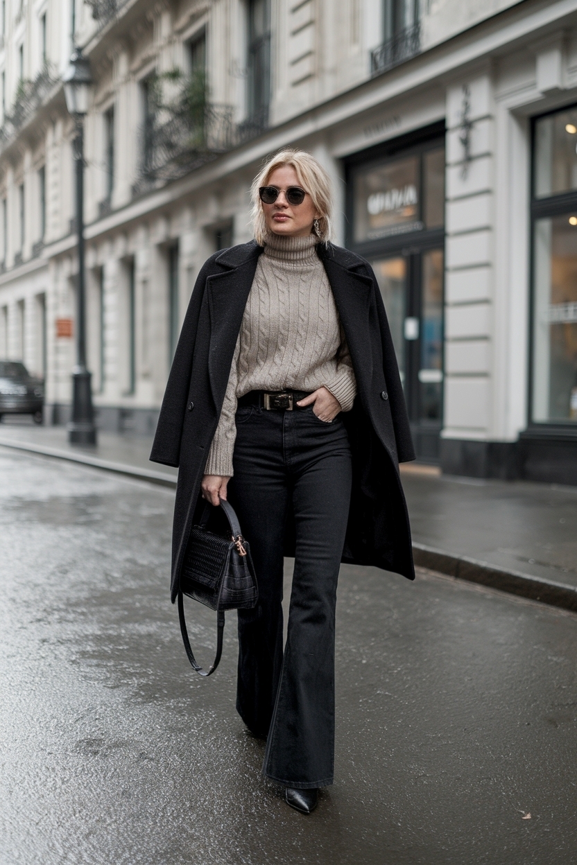Black Flare Jeans Outfit Winter: Chic Looks for the Season outfit idea