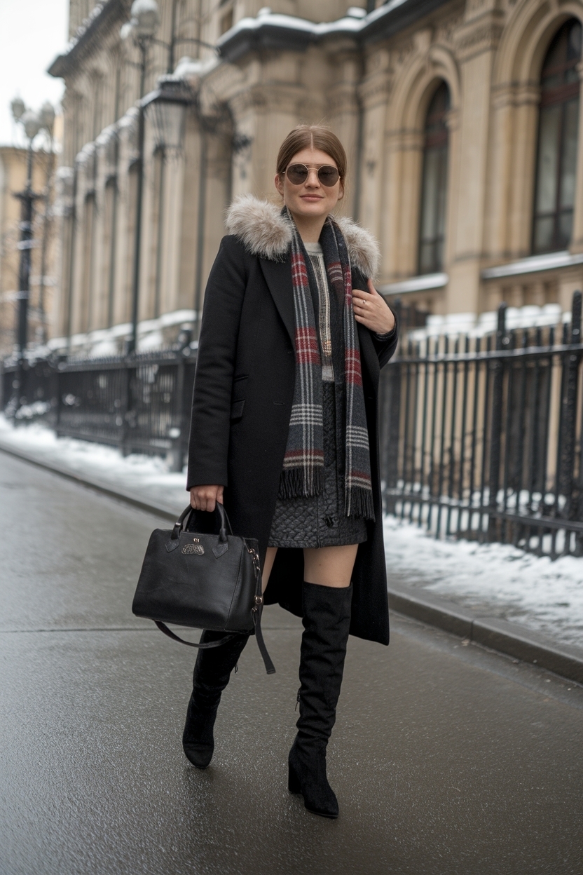 Black Knee High Boots Outfit Winter: Stay Chic and Warm outfit idea