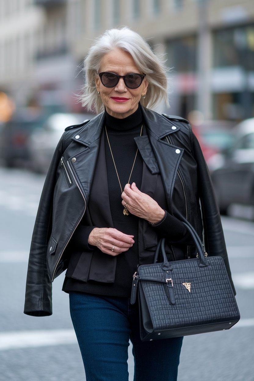 Black Leather Jacket Outfit Women Over 5: Fashion Ideas outfit idea