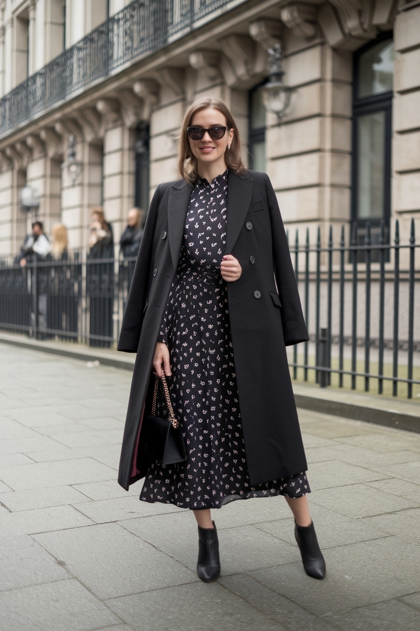 Black Overcoat Outfit Women with Dress: Perfect for Any Occasion outfit idea