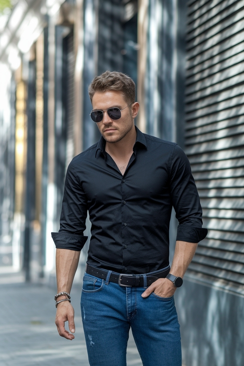 Black Shirt Blue Jeans Outfit Men: A Timeless Combo outfit idea