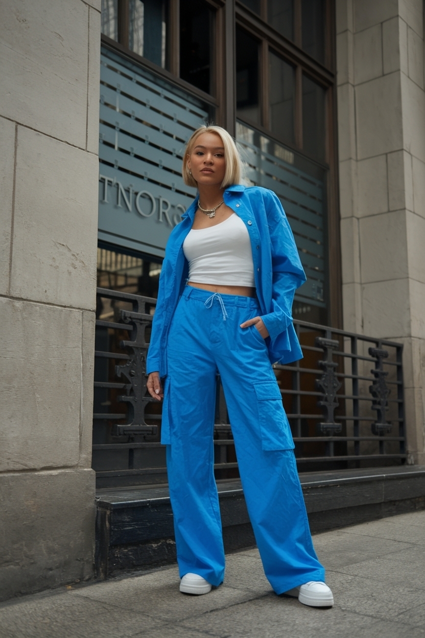 Fashionable Blue Cargo Pants Outfit Woman to Try outfit idea