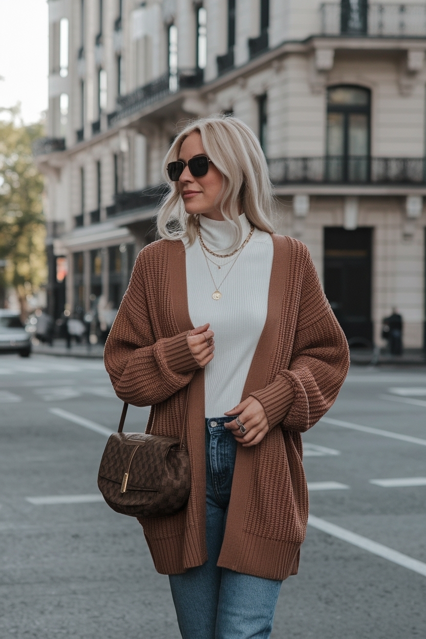 Stylish Brown Cardigan Outfit for Women This Fall outfit idea