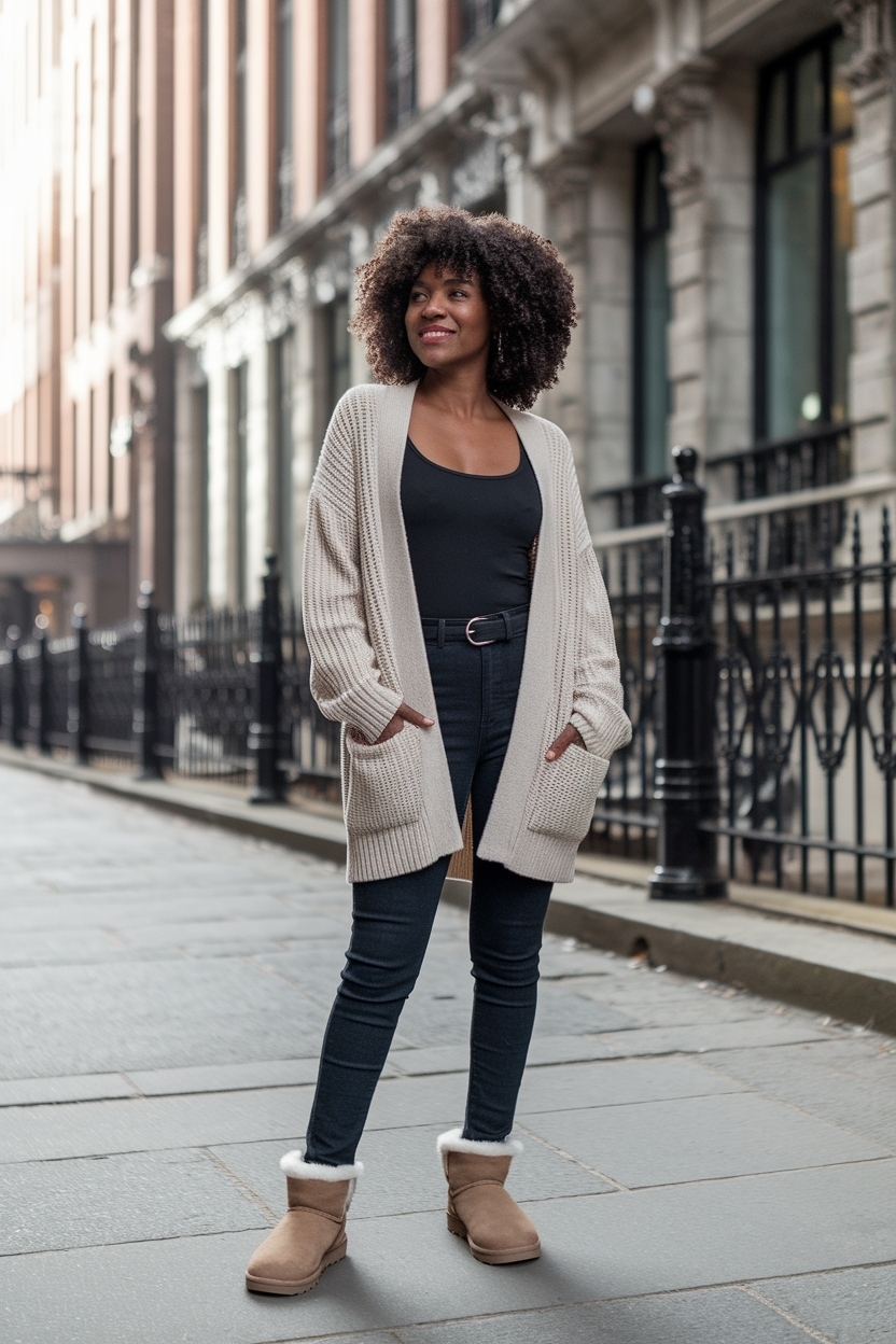 Cardigan and Uggs Outfit Black Women: Cozy and Trendy outfit idea