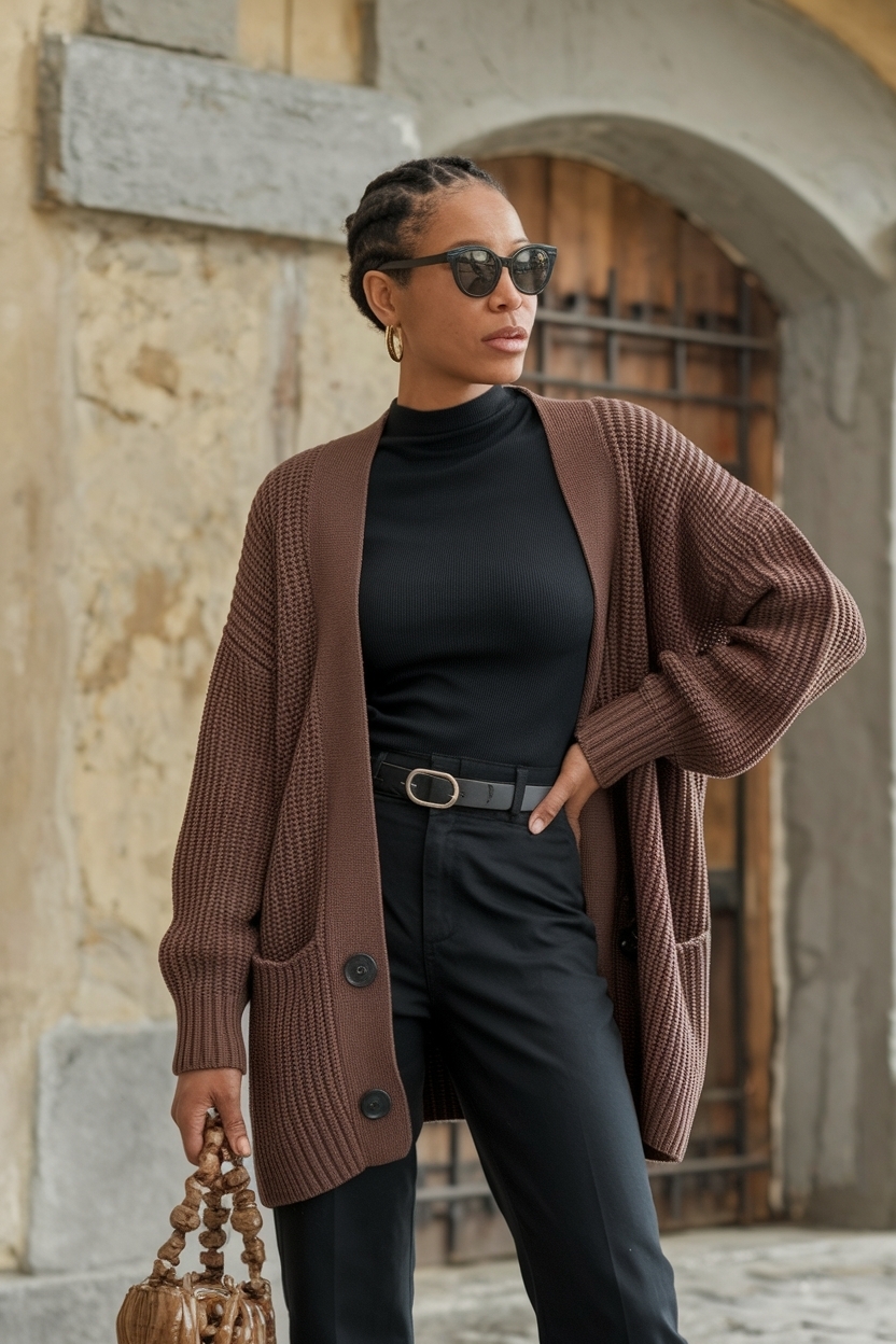 Cardigan Outfit Black Women Earthy: Embrace Natural Tones outfit idea