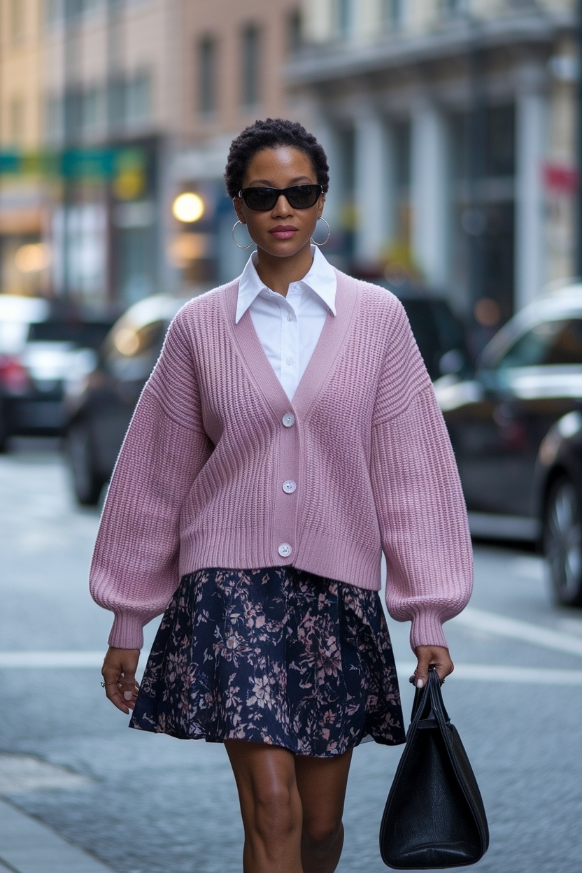 Cardigan Outfit with Skirt Ideas for Black Women outfit idea