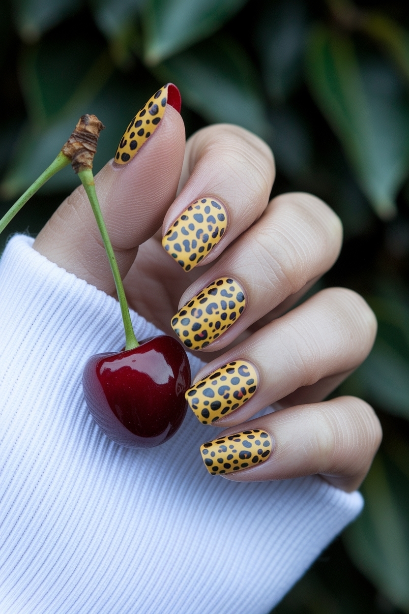 Cheetah Print Nails with Cherry: Stylish Nail Art Ideas outfit idea
