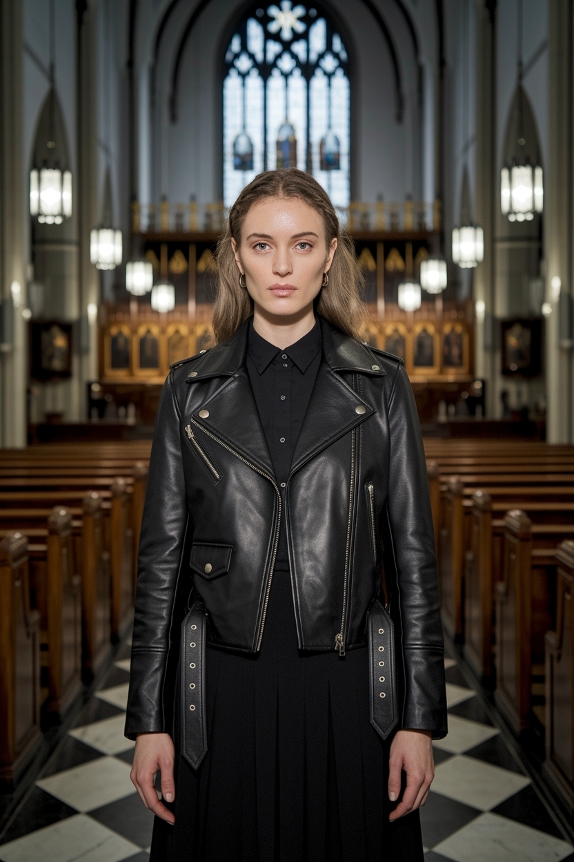 Church Outfit Black Women Leather Jacket: Chic and Stylish outfit idea