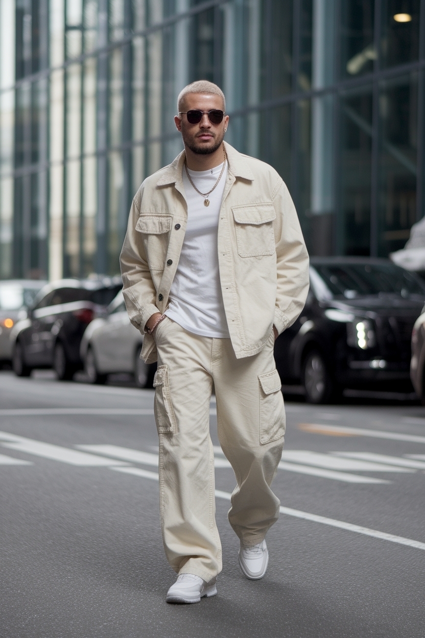 Cream Cargo Pants Outfit Men: Light and Airy Fashion Choices outfit idea