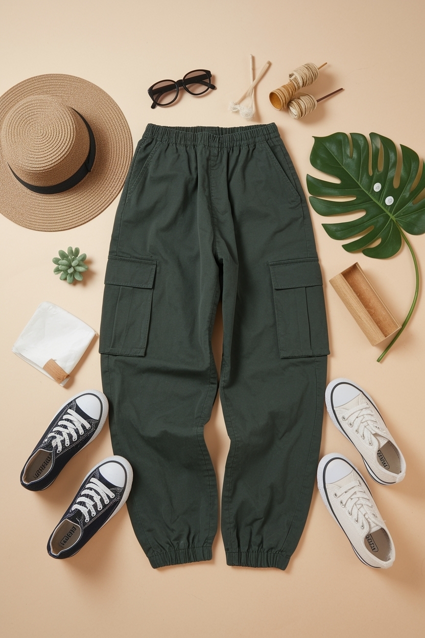 Chic Dark Green Cargo Pants Outfit for Urban Adventures outfit idea