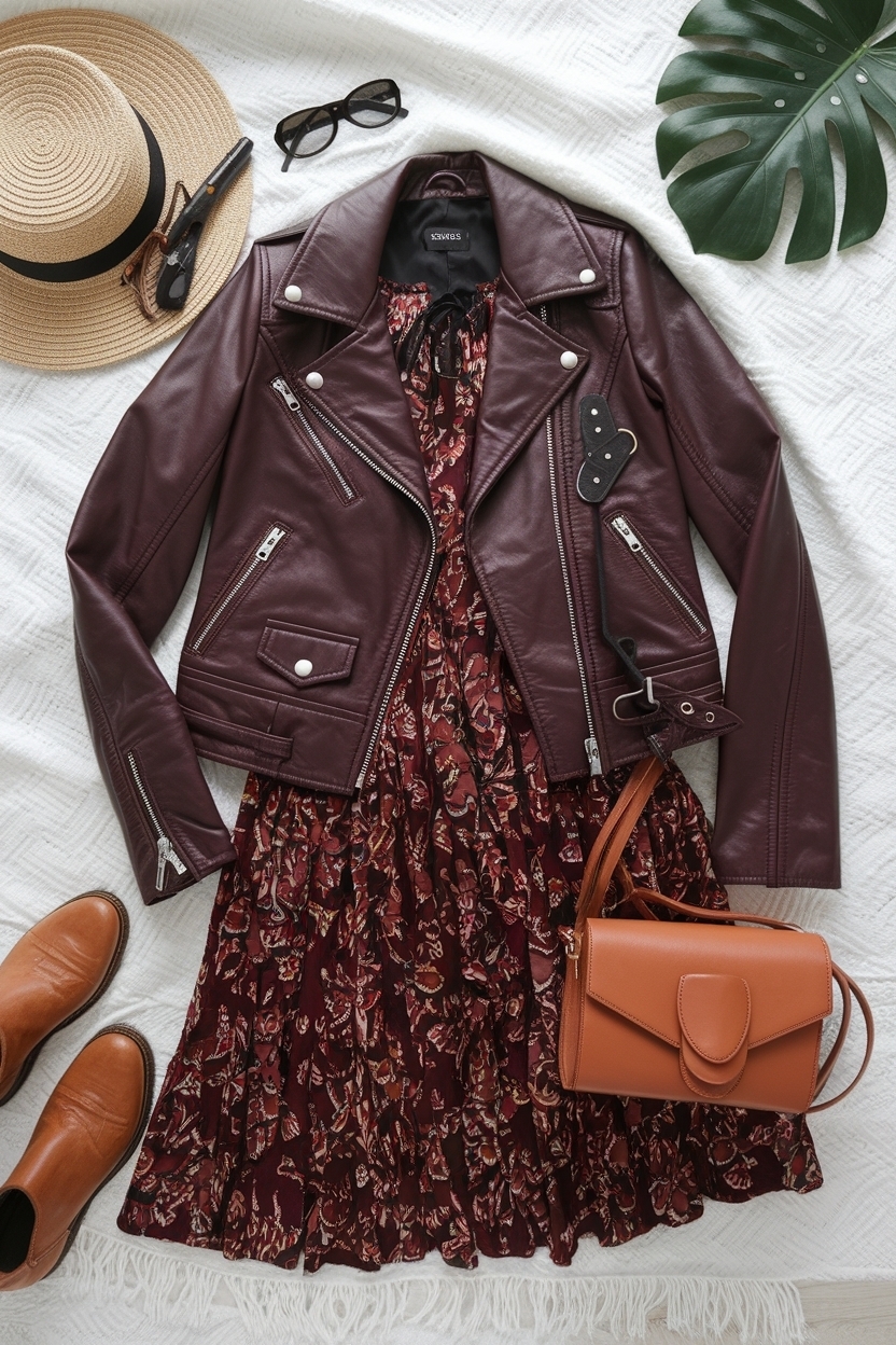 Dark Red Leather Jacket Outfit for Bold Statements outfit idea