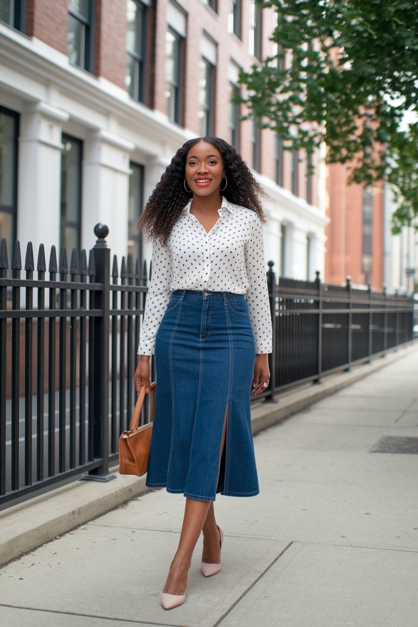 Denim Skirt Outfit Black Women for Work: Chic Styles outfit idea