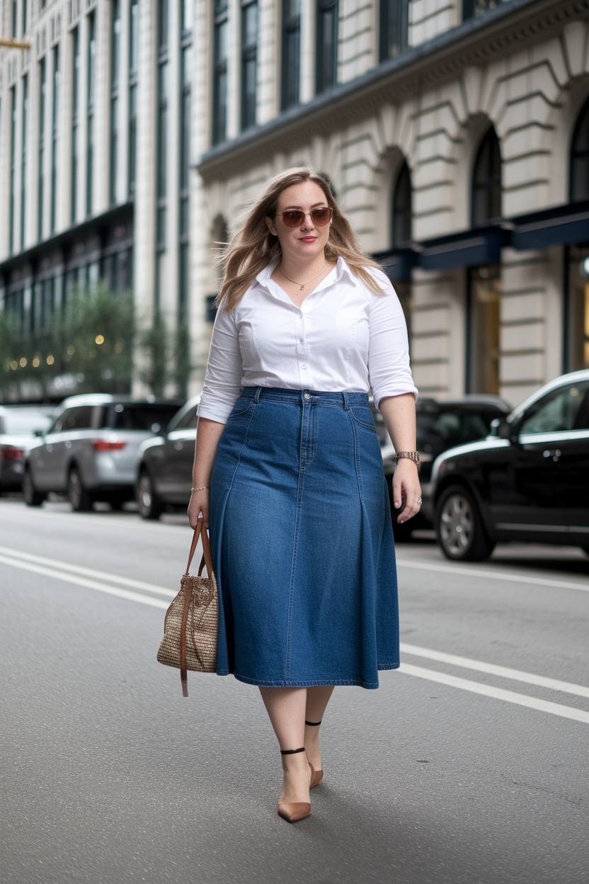Denim Skirt Outfit Ideas for Plus Size Women This Season outfit idea