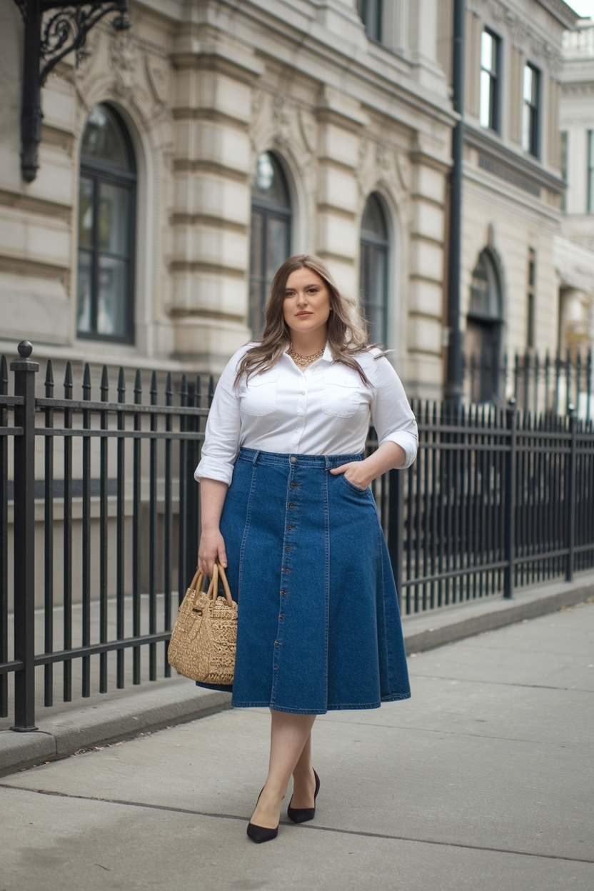 Denim Skirt Outfit Women Plus Size: Flattering Fits outfit idea