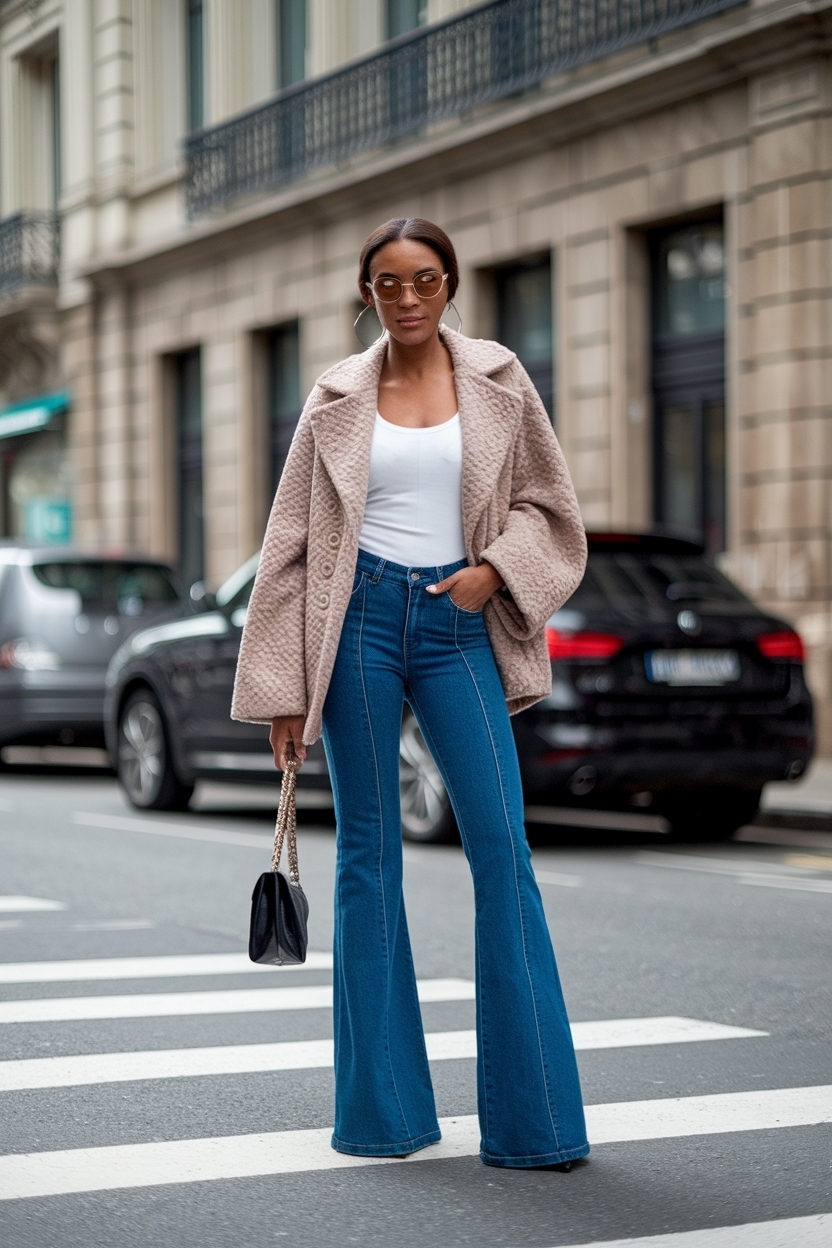 Chic Flare Jeans Outfit for Black Woman to Try outfit idea
