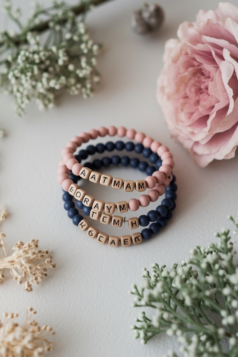 Flat Lay of Beaded Bracelets Engraved with Personal Touch outfit idea