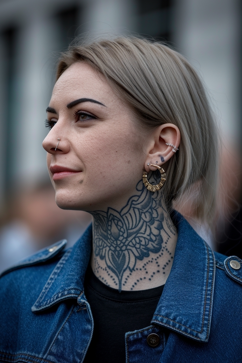Front of Neck Tattoos Women: Bold Statements to Make outfit idea