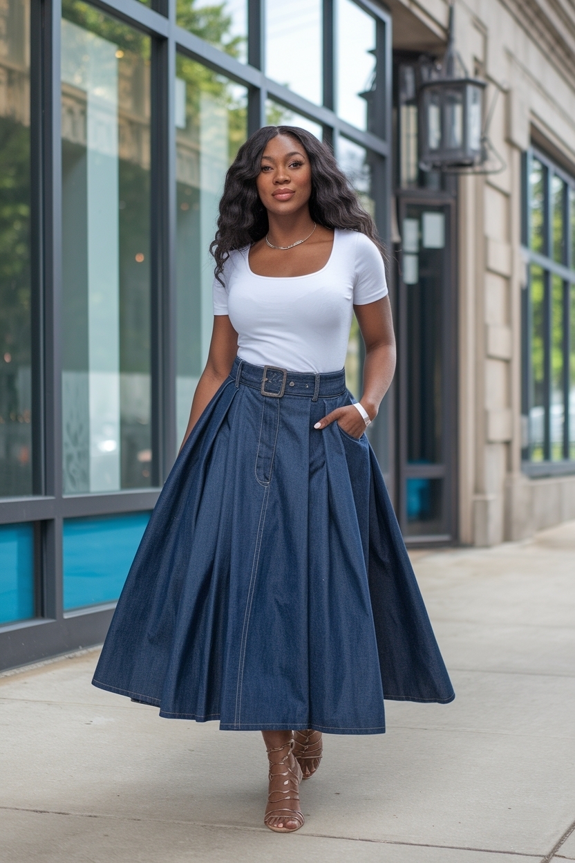Full Denim Skirt Outfit Options for Black Women outfit idea