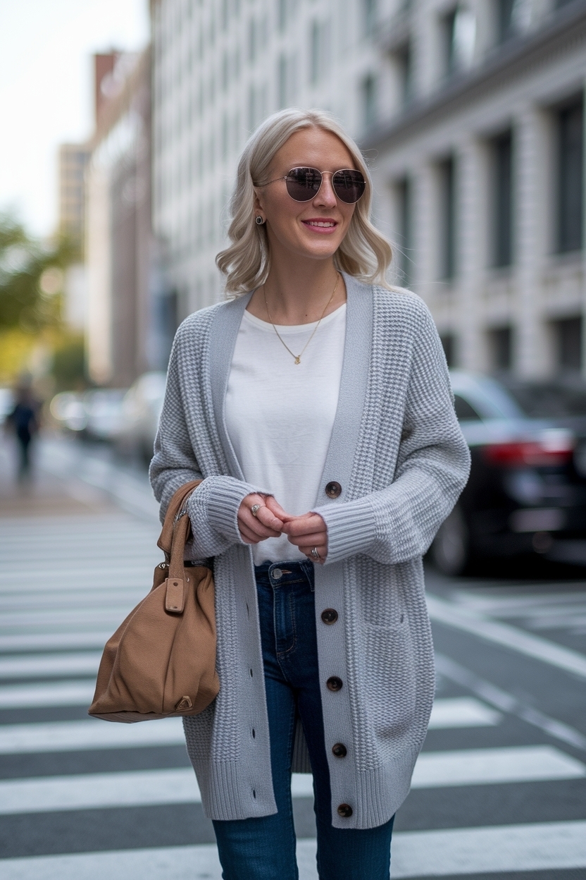 Gray Button Up Cardigan Outfit Women for a Sleek Look outfit idea