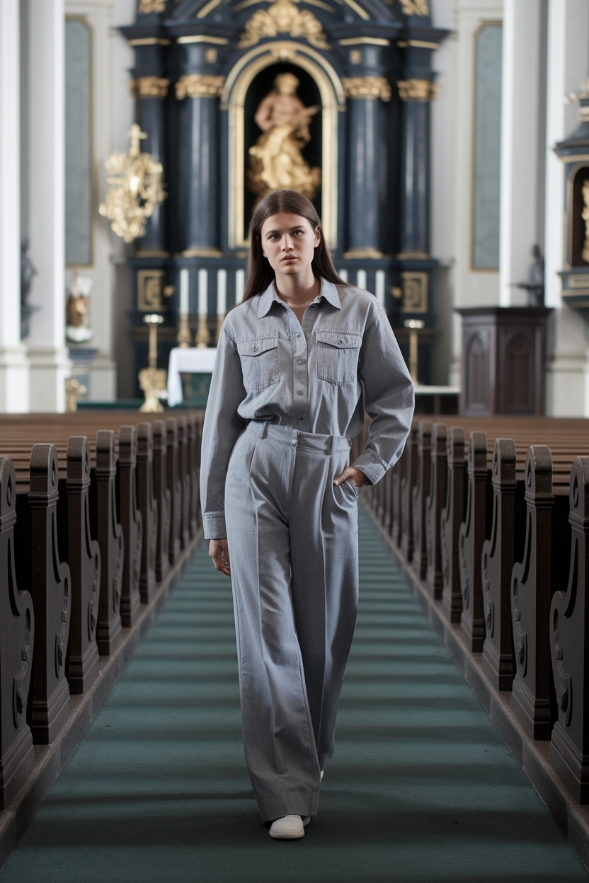 Gray Trousers Outfit Women Casual Church: Effortless Elegance outfit idea