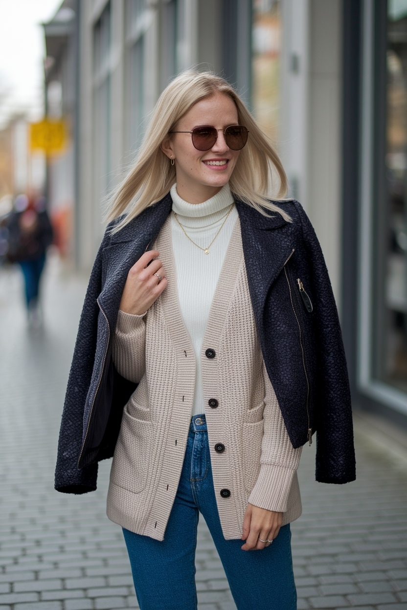 Jacket Over Cardigan Outfit Women for Cold Weather Looks outfit idea