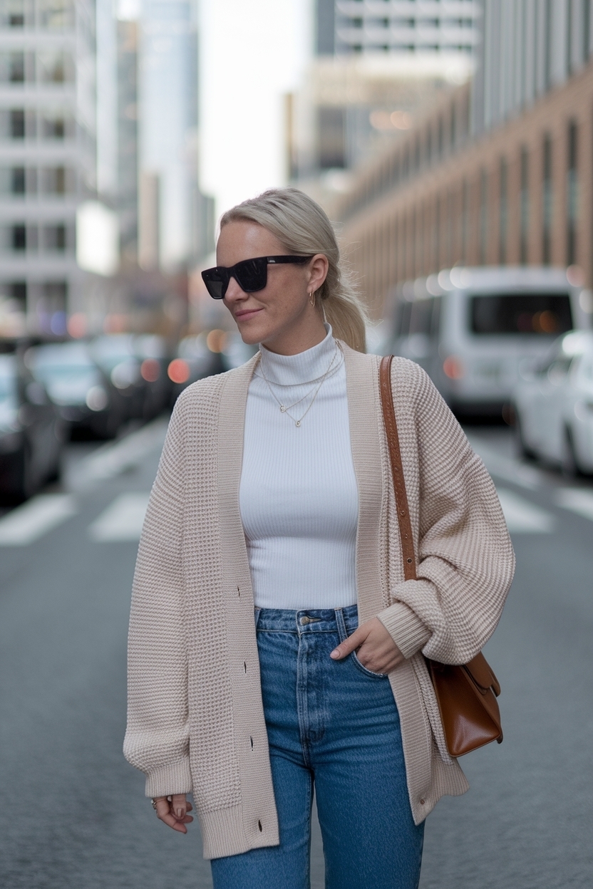 Jeans with Cardigan Outfit Women for Casual Days outfit idea