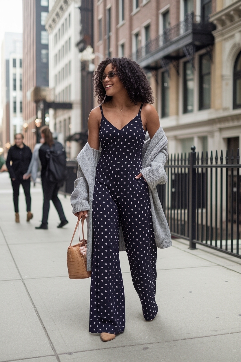 Jumpsuit Outfit Black Women with Cardigan for Stylish Layers outfit idea