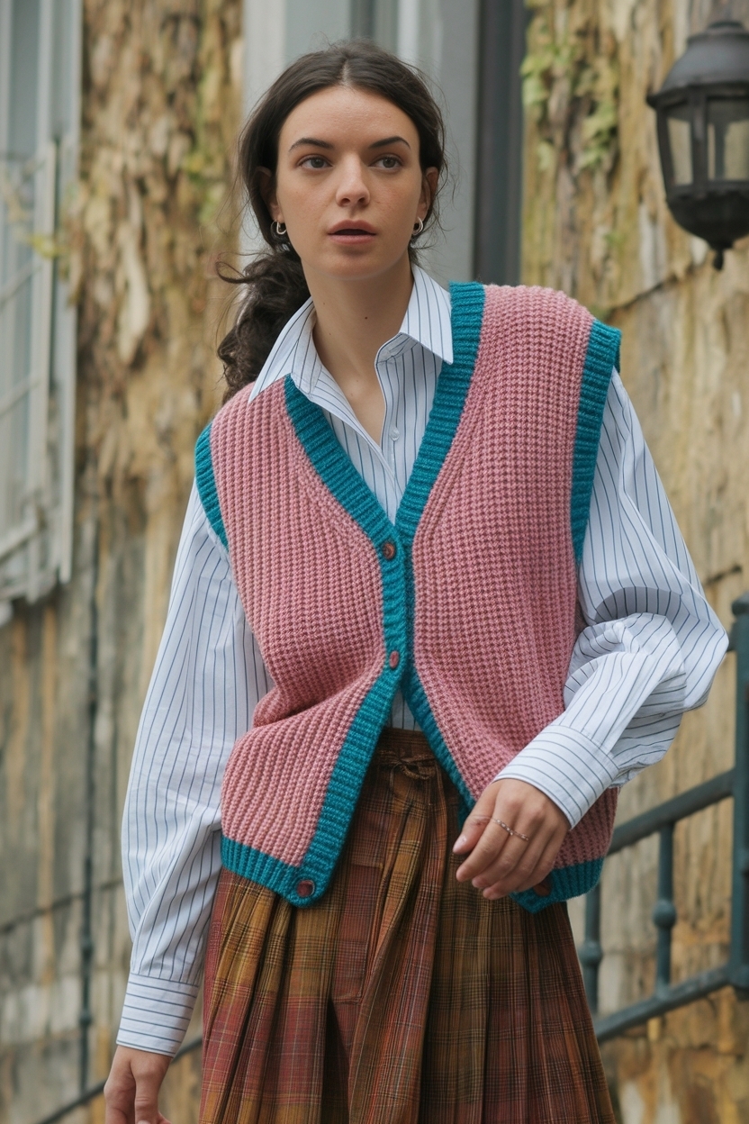 Knitted Vest Cardigan Outfit Women for Layered Looks outfit idea