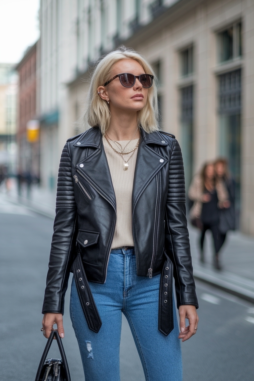 Leather Biker Jacket Outfit Womens: Trendy Combinations outfit idea