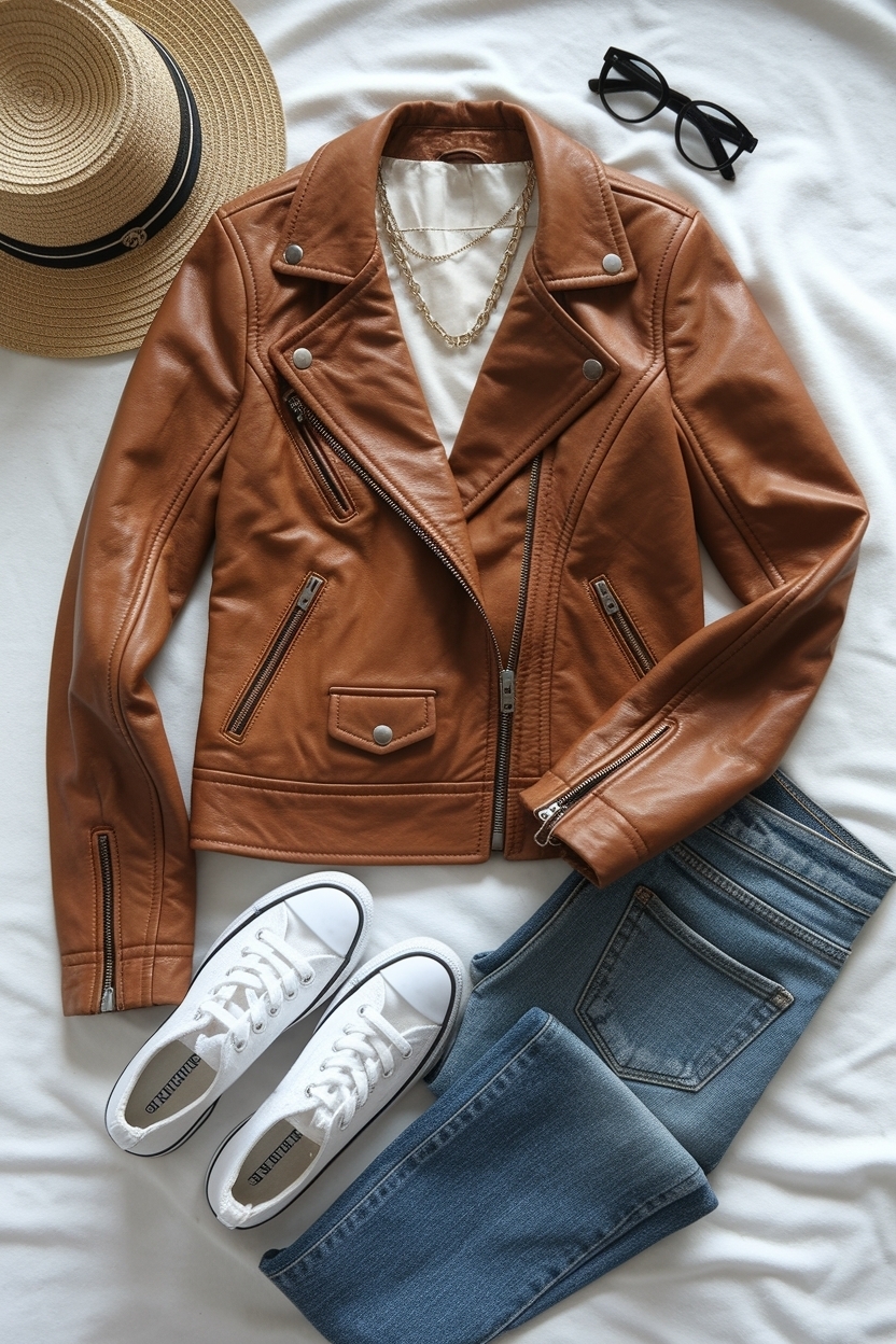 Leather Jacket and Jeans Outfit: Timeless Wardrobe Staples outfit idea