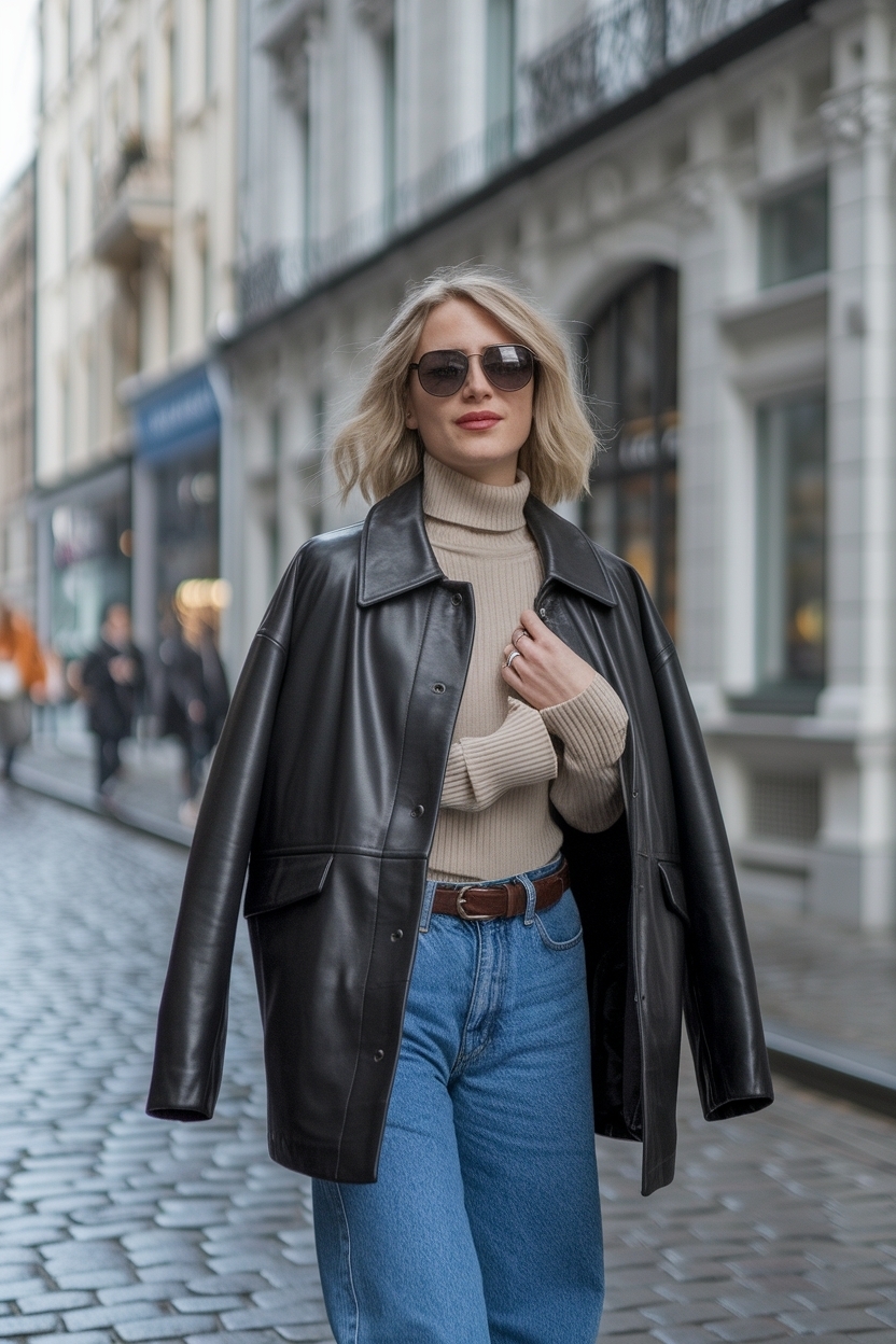 Leather Jacket Outfit Women Oversized: Comfort Meets Chic outfit idea