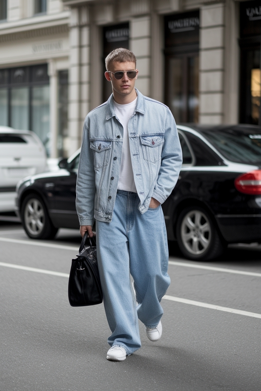 Light Blue Baggy Jeans Outfit Men: Fresh Summer Vibes outfit idea