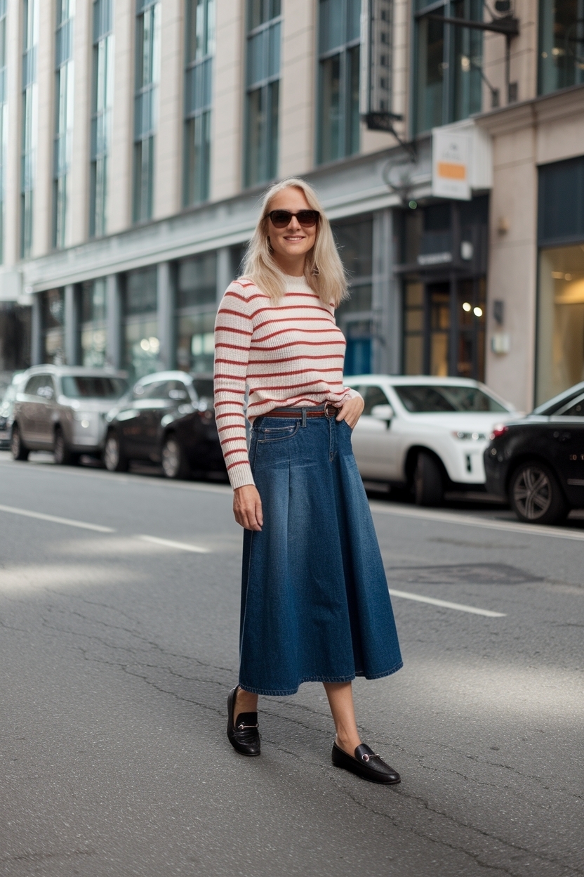 Loafers for Women Outfit Long Denim Skirt: Chic Combinations outfit idea