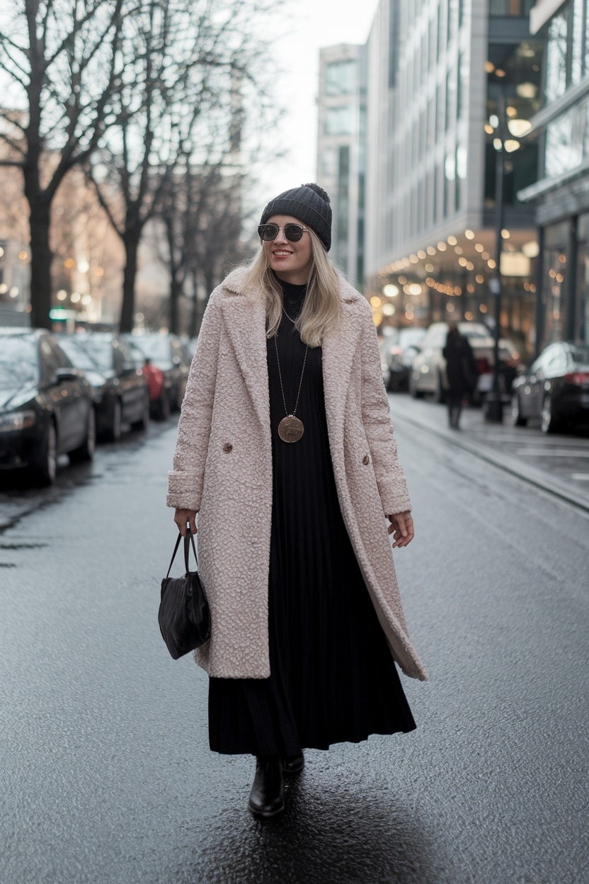 Long Black Dress Winter Outfit for Elegant Nights outfit idea