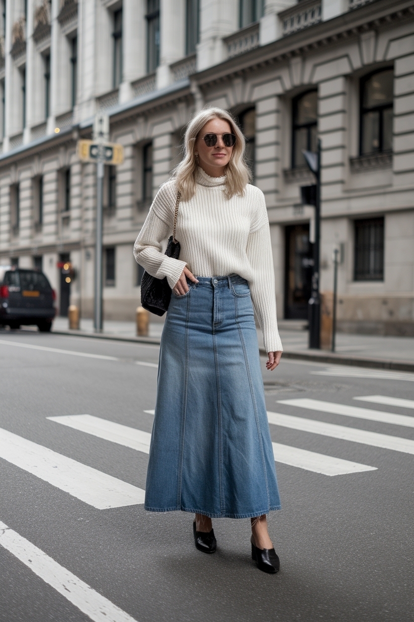 Long Denim Skirt Outfit Ideas to Elevate Your Wardrobe outfit idea